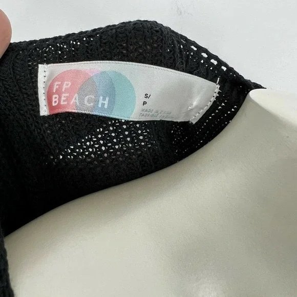 Free People Beach Long Duster Cardigan Small Black Knit Open Front Boho - Picture 11 of 12